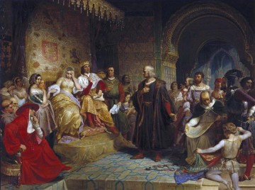 Columbus Avant la reine Emanuel Leutze Peinture à l'huile